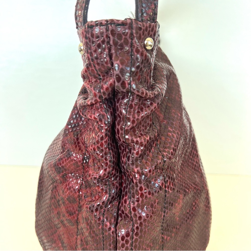 FURLA NEW Burgundy Snake Python Embossed Leather Single Handle Hobo Shoulder Bag - Picture 7 of 16